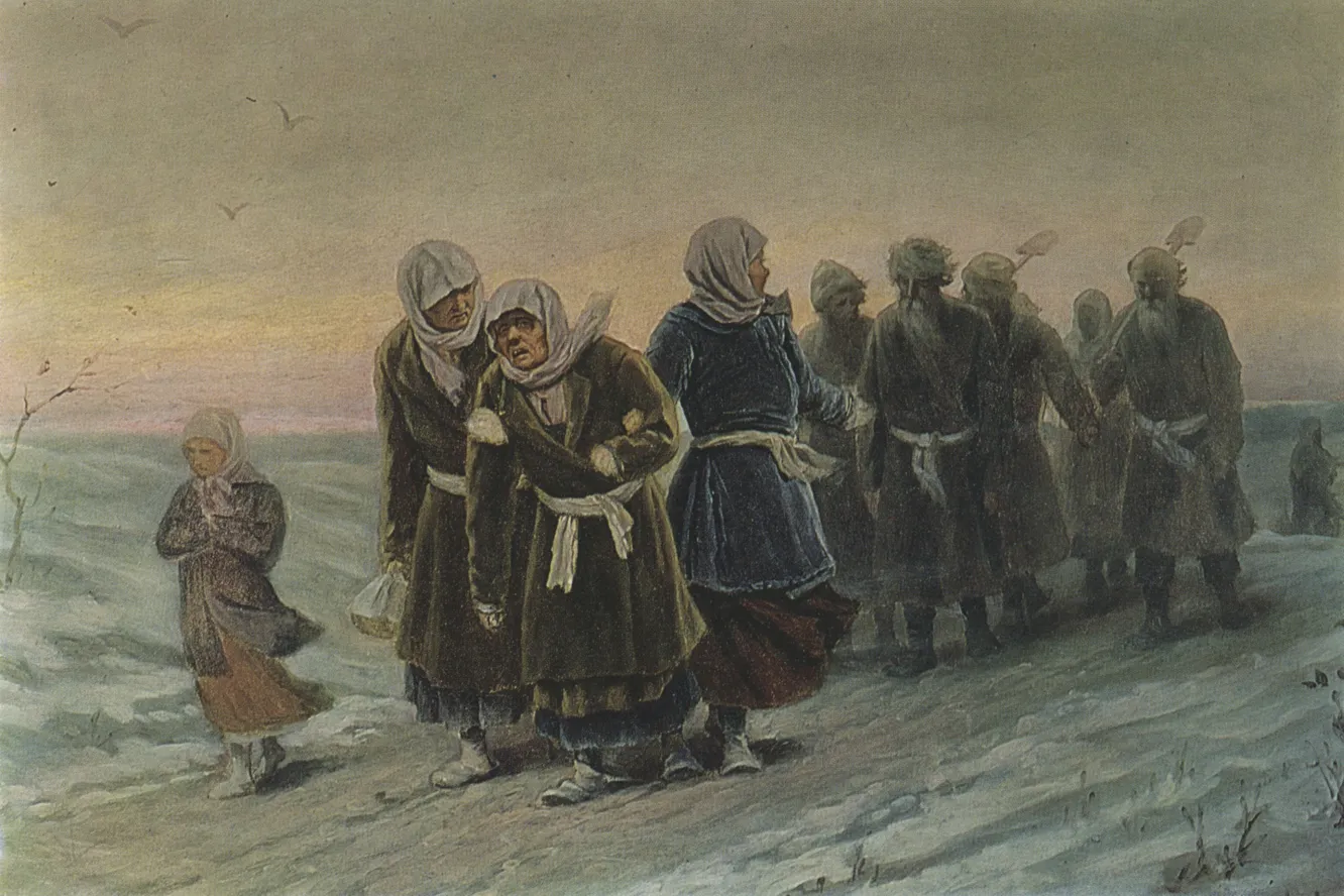Photo: Vasily Perov’s painting Peasants Returning from a Funeral in Winter, 1880.